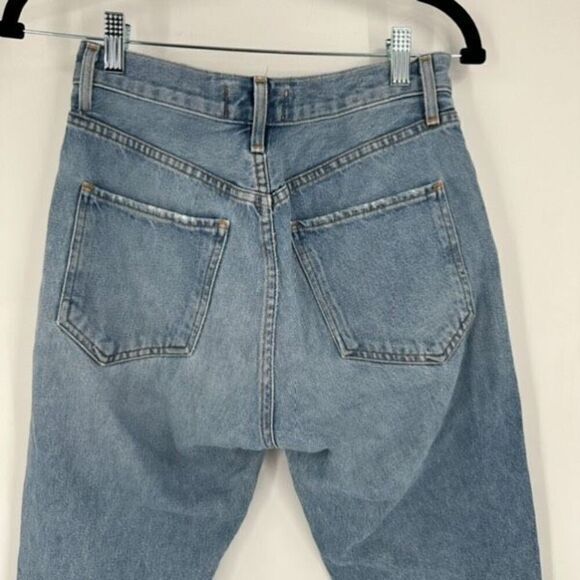Agolde Distressed Straight Cropped Feel Good Jeans Blue Denim Light Wash Size 24 - Picture 9 of 14